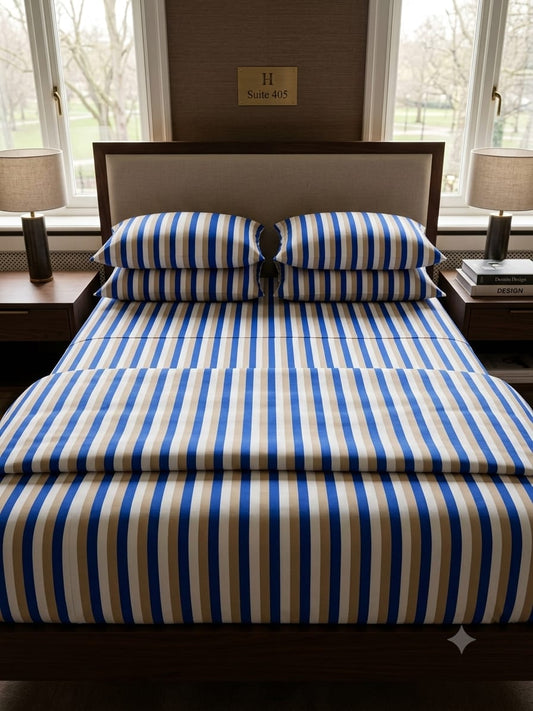 Winner Strips Bedsheet  - Blue