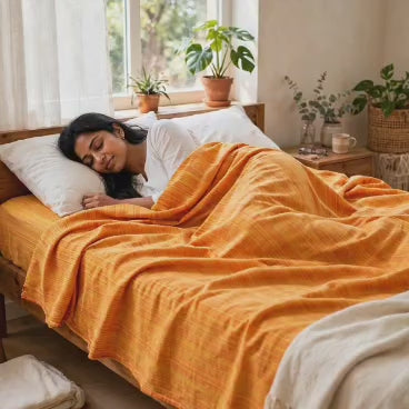 Ponni Bedsheet - Orange & Yellow